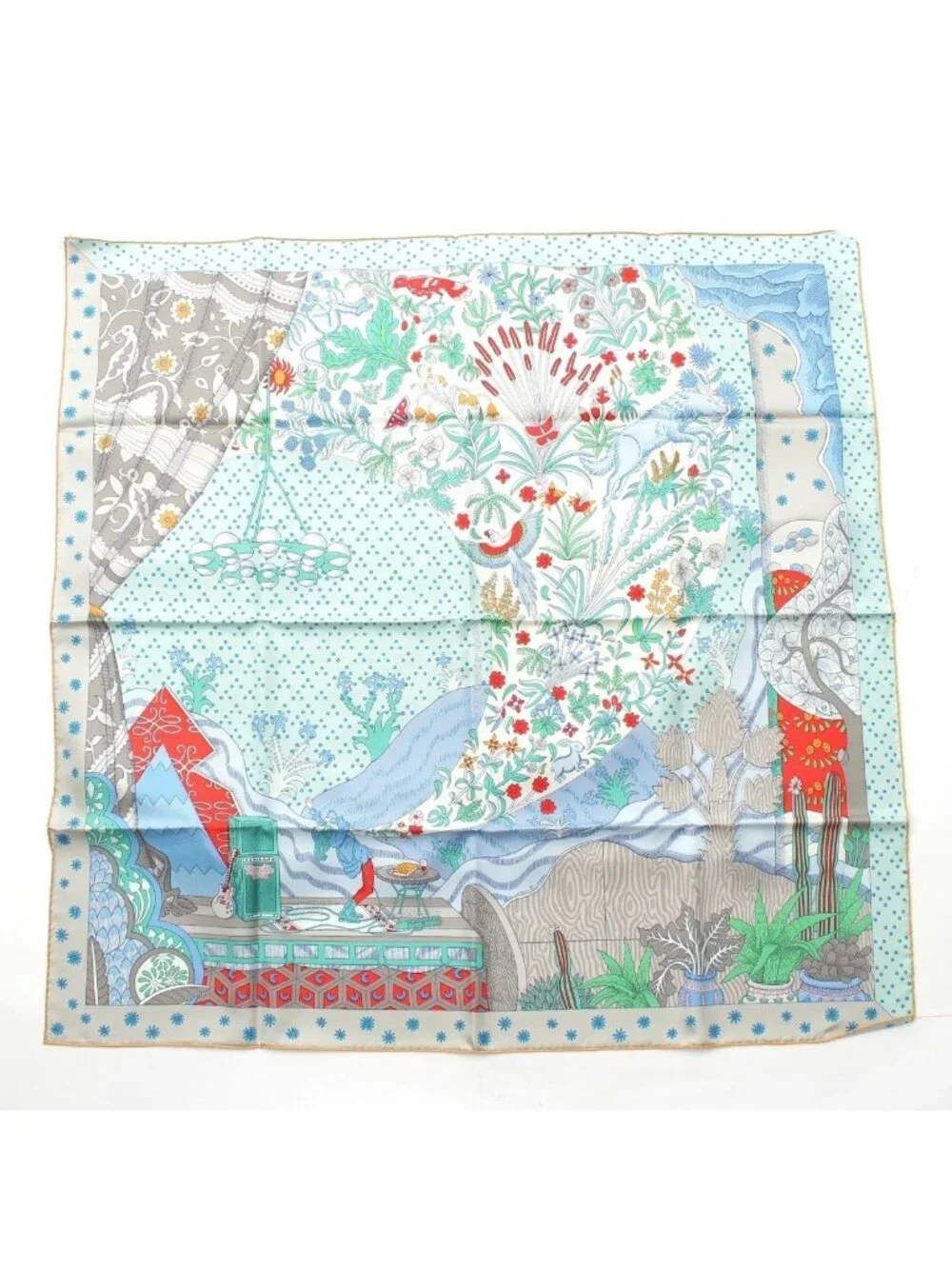 Hermes Carre 90 Silk le Premier Chant Song Of Beginnings Scarf Blue Multicolor